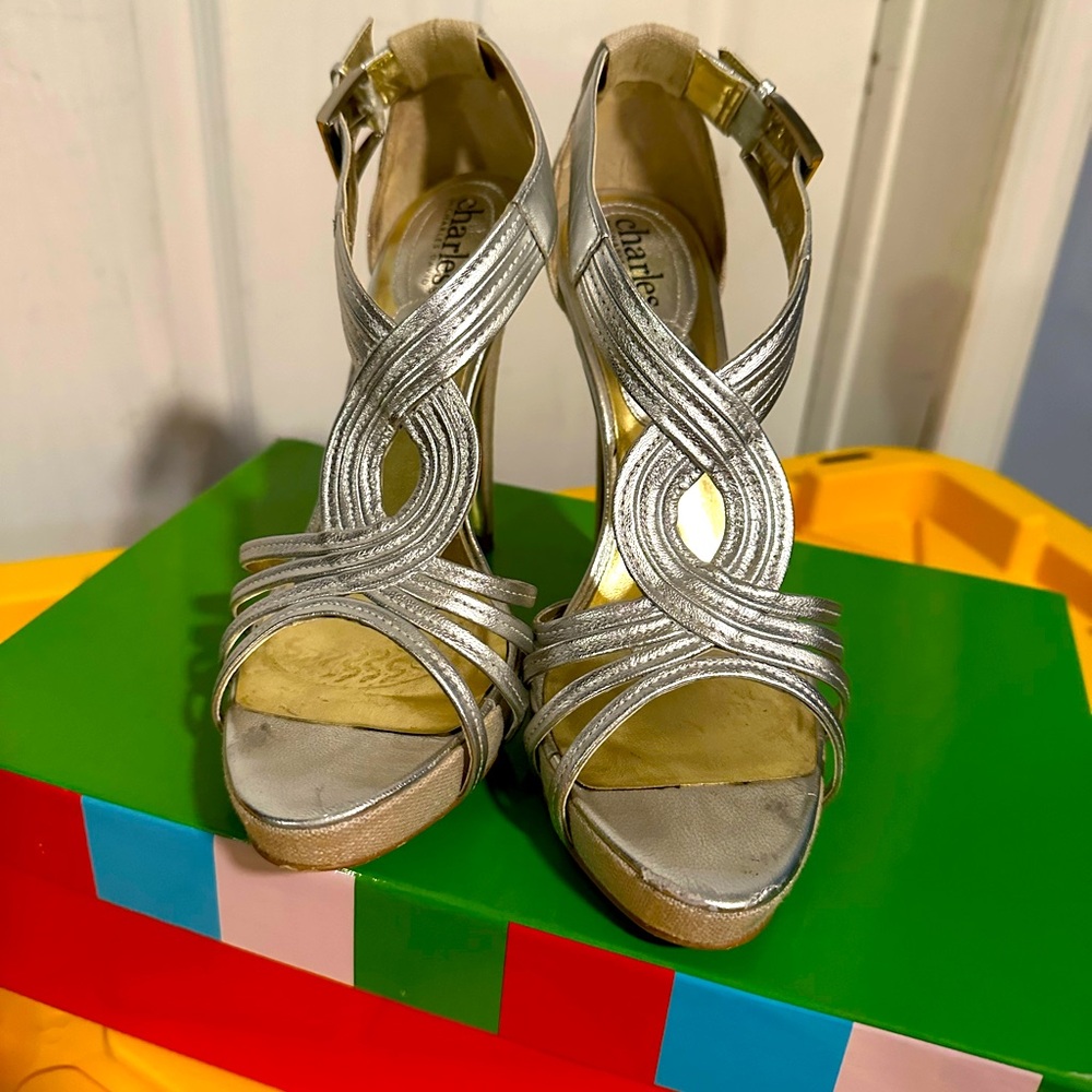Charles David Metallic Silver Heels
